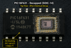 Việc vượt qua các hạn chế phần cứng nội bộ của MCU Microchip PIC16F631 trên một thiết bị bán dẫn đã được bảo mật, bảo vệ hoặc khóa đòi hỏi sự hiểu biết sâu sắc về cấu trúc silicon hiện đại. Khi các kỹ sư chuyên môn tìm cách trích xuất, khôi phục hoặc phục hồi các chỉ thị chức năng từ một vi điều khiển Microchip PIC16F631 được tăng cường bảo mật, họ sẽ tập trung trực tiếp vào tệp nhị phân (binary) hoặc tệp hex được lưu trữ trong ma trận silicon bên trong của bộ vi xử lý Microchip PIC16F631. Quy trình chuyên biệt này được thiết kế nhằm sao lưu các khối bộ nhớ chương trình flash và vùng lưu trữ EEPROM nội bộ, vốn cùng nhau tạo thành kho dữ liệu nền tảng của toàn bộ hệ thống. Bằng cách thu thập thành công phần mã nhúng bên trong MCU Microchip PIC16F631, các công ty kỹ thuật có thể phân tích hành vi của thiết bị và nghiên cứu các mối phụ thuộc của hệ thống mà không cần truy cập vào mã nguồn gốc của vi điều khiển Microchip PIC16F631. Do bộ vi xử lý nguyên bản sử dụng các cơ chế bảo vệ cấp phần cứng nghiêm ngặt nhằm ngăn chặn các lệnh đọc trái phép, việc tạo ra một bản sao dữ liệu hoàn chỉnh đòi hỏi các phương pháp phân tích tín hiệu chuyên biệt để khiến bộ vi xử lý Microchip PIC16F631 phản hồi dữ liệu mà không kích hoạt cơ chế tự xóa bảo mật.
